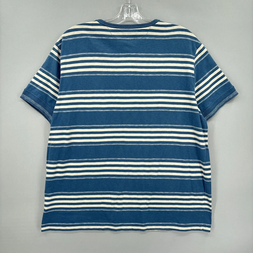 Polo Ralph Lauren Shirt Mens XL Blue Stripe Henley Knit Short Sleeve Cotton VTG